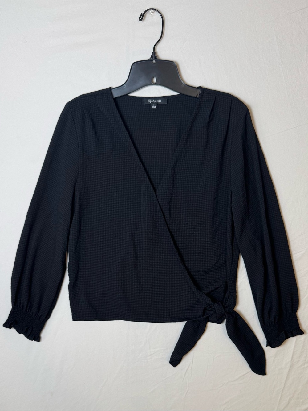 Madewell Black Long-Sleeve Wrap Tie Blouse Size Small Excellent Condition